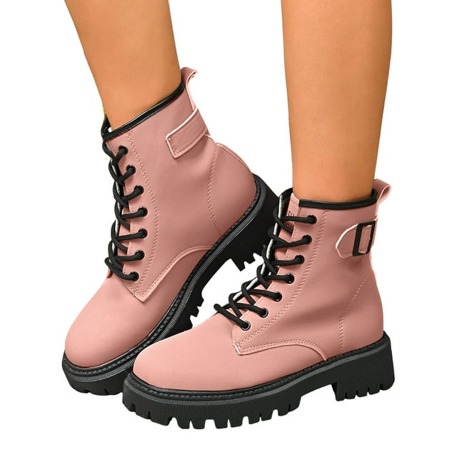 Leozcaa Bottes de Combat pour Femmes Légères à Lacets Bottines à Talons Hauts Plateforme Épaisse Semelle Crantée Bottines