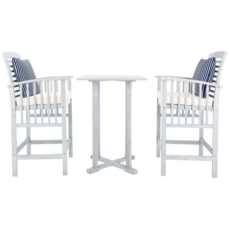 SAFAVIEH Outdoor Collection Pate 3-Piece Bar Table Bistro Set Grey/Beige/ Navy