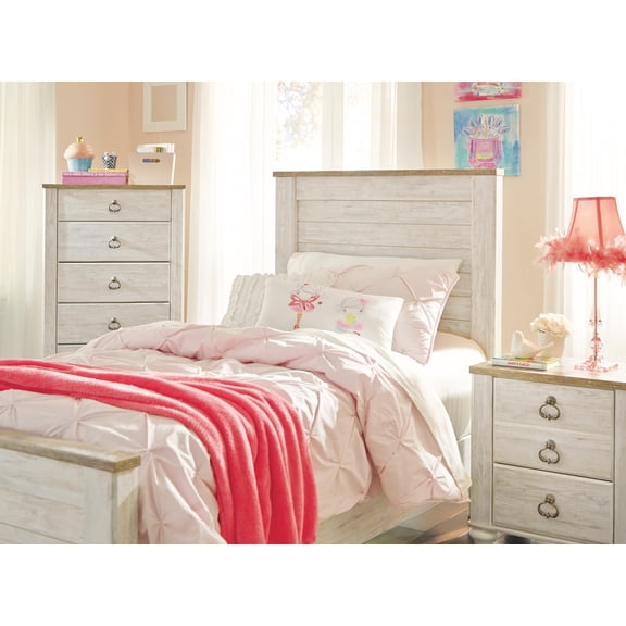 Signature Design by Ashley Willowton Twin Panel Headboard, Whitewash, Coastal Wood-Look Headboard
