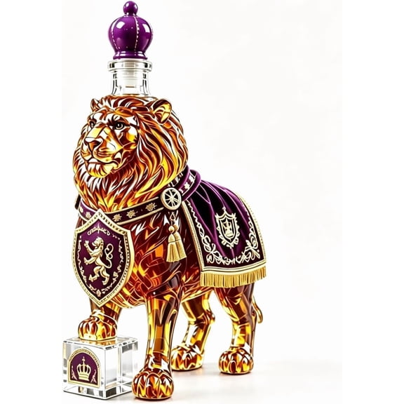 Royal Lion Whisky Decanter, 3D Crown Glass Liquor Bottle Dispenser Bar Decor, 87th Anniversary Royal Lion Design, A Distinctive Decanter For Home Bars, Tables, Displays And Gifting