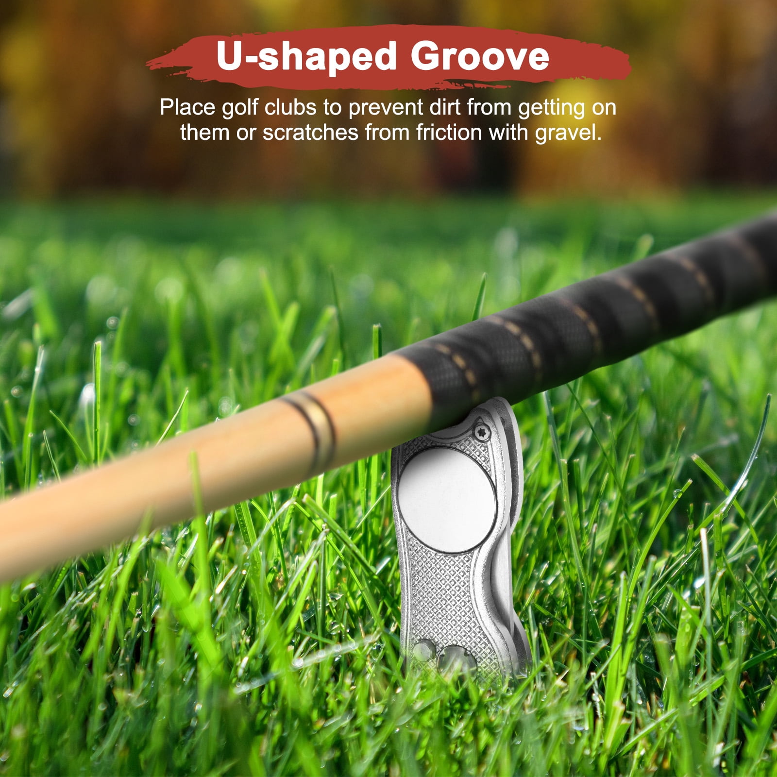 Uxcell Golf Divot Repair Tool [4PCS] - Switch Foldable Divot Tool Rack with Magnetic Ball Marker - [Silver] Green Fork Tines