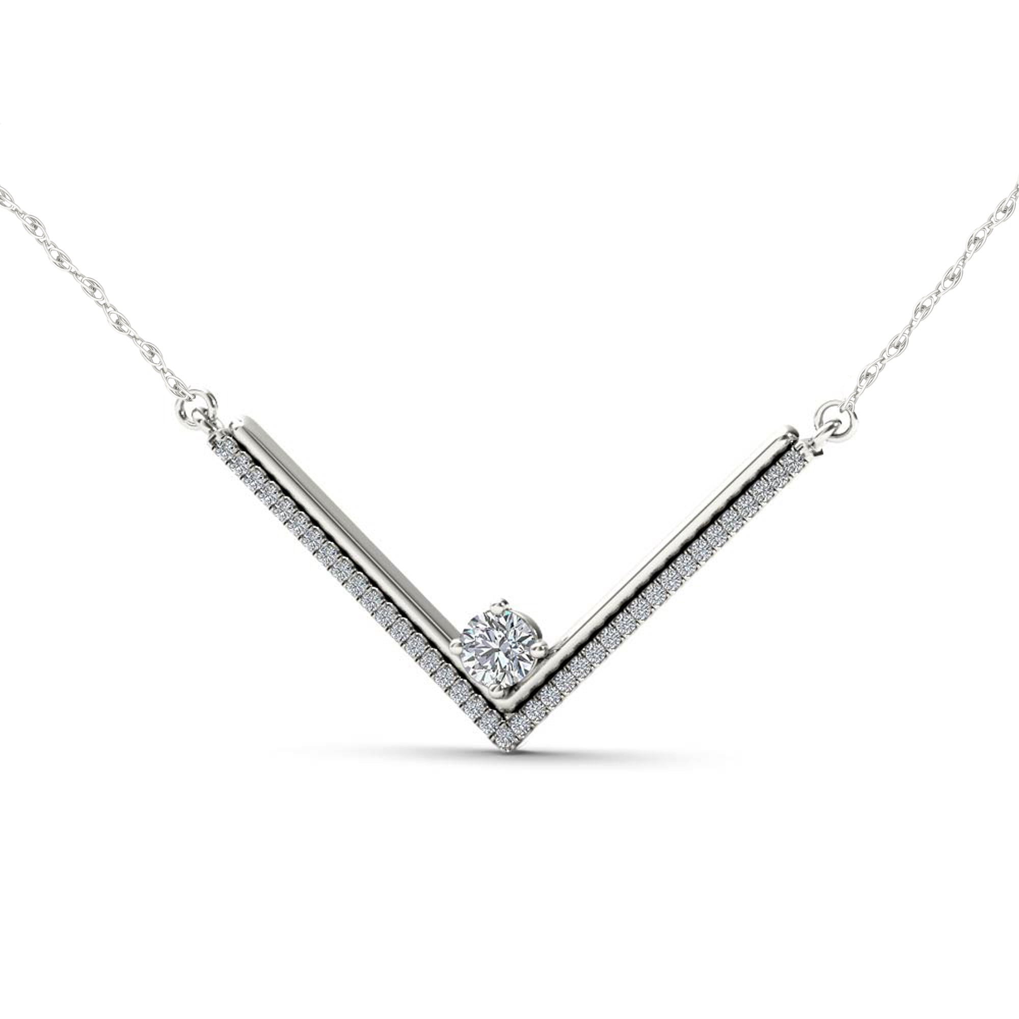 1/3ct TDW Diamond 10k White Gold V Shaped Necklace