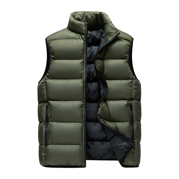 GHSOHS Men's Outerwear Vests Fall Winter Casual Stand Collar Sleeveless Lightweight Jackets Vest Zipper Pocket Down Cotton Coats(Green,L)