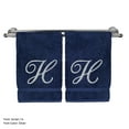thumbnail image 3 of Monogrammed Washcloth Towel, Personalized Gift, 13x13 Inches - Set of 2 - Silver Script Embroidered Towel - Extra Absorbent 100% Turkish Cotton - Soft Terry Finish - Initial H Navy, 3 of 3