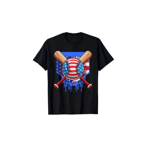 Baseball Drip Boys ice Cream Patriotic Vintage american Flag T-Shirt, for Boys Fashion Bottoming Shirt Breathable, Moisture Wicking, Casual Comfortable Top Streetwear Fashion Casual Summer Tee Crew N