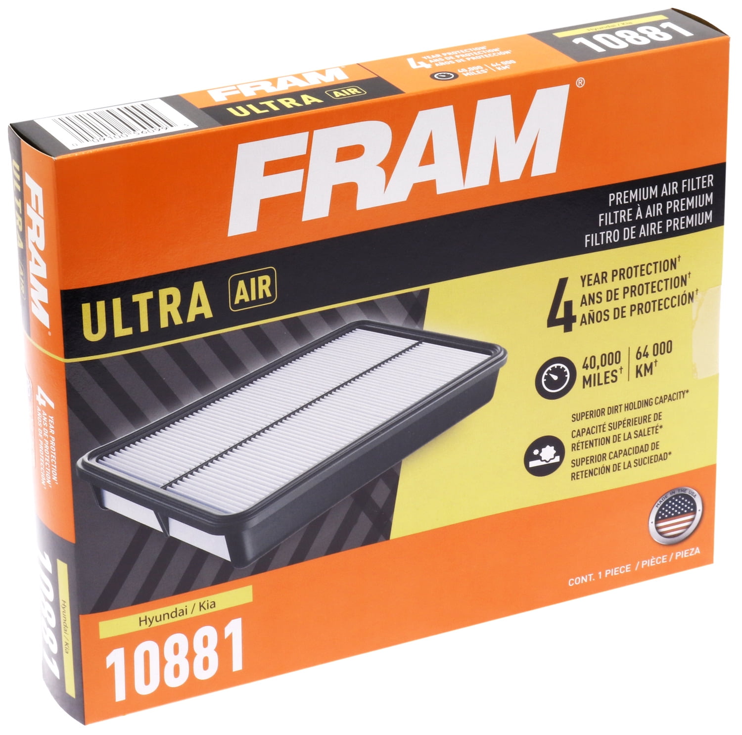 FRAM Ultra Premium 40,000 Mile Air Filter, 10881 for Select Hyundai and Kia Vehicles