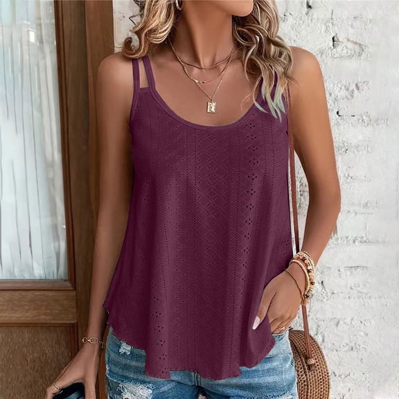 Giftesty Tank Tops for Women 2024 Women's New Tank Top Round Neck Solid Color Casual Fashion Top