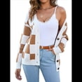 thumbnail image 1 of Cárdigan de Larga con Botones y Cuello Halter para Mujer, de Otoño, de Punto Acanalado, Abierto Al Frente, de Gran Tamaño. Camello L, 1 of 10