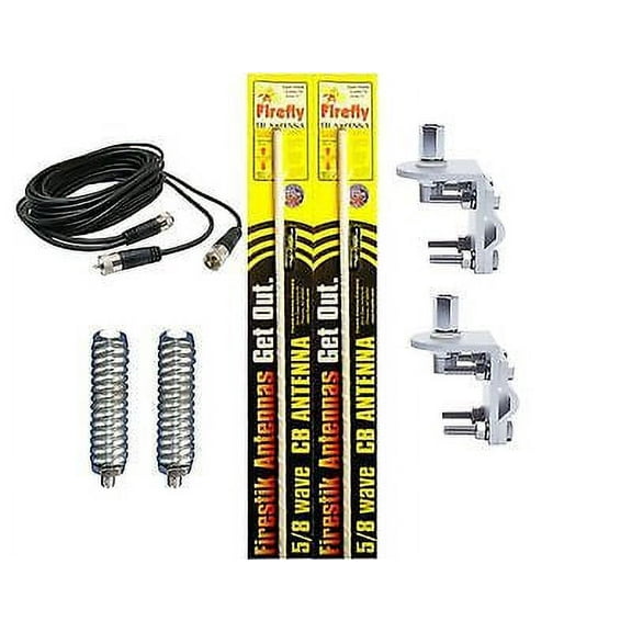 CB RADIO 2 FIRESTIK FL3 3FT WHITE ANTENNAS,18ft DUAL COAX, MOUNTS and SPRINGS
