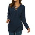 thumbnail image 6 of Nlife Women Long Sleeve Top Criss Cross V Neck Solid Blouse Tunic Top Basic Pullover, 6 of 11
