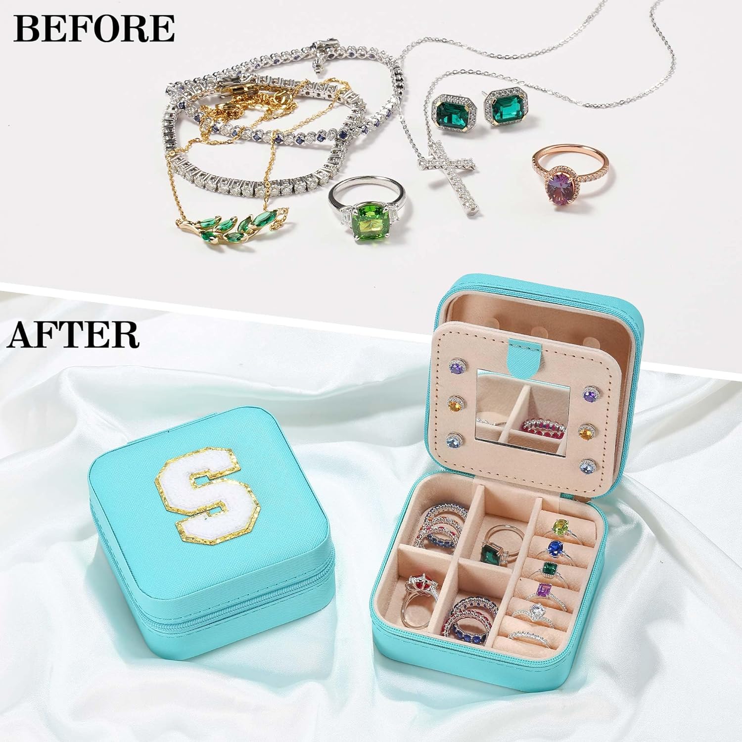 Travel Jewelry Case For Women Girls, X Initial Jewelry Box | Small Jewelry Box | Travel Jewelry Box For Women | Travel Jewelry Case | Travel Gifts For Women Girl - Letter X, Aqua Blue[Z1]