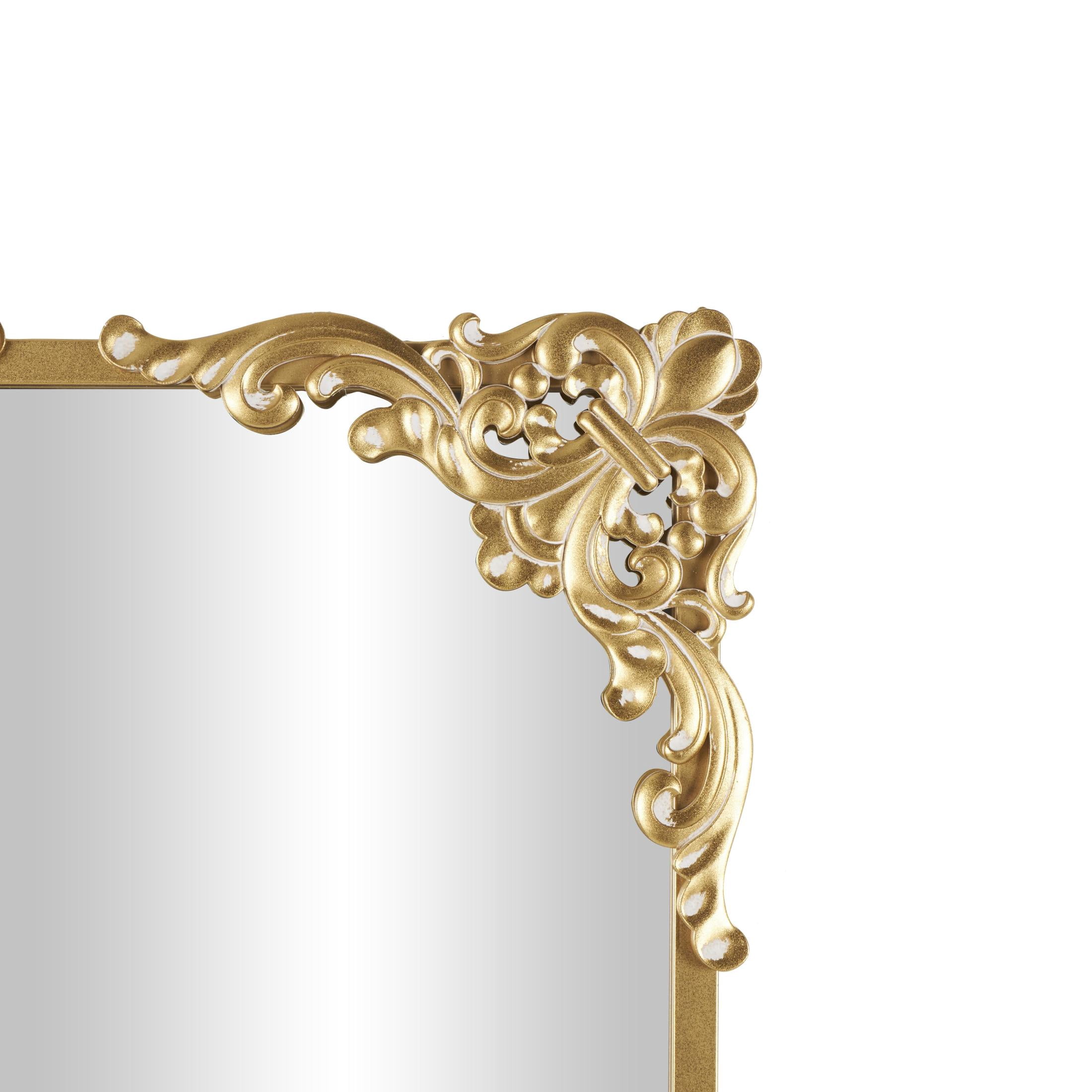 DecMode 30" x 66" Gold Metal Scroll Tall Ornate Baroque Floor Mirror