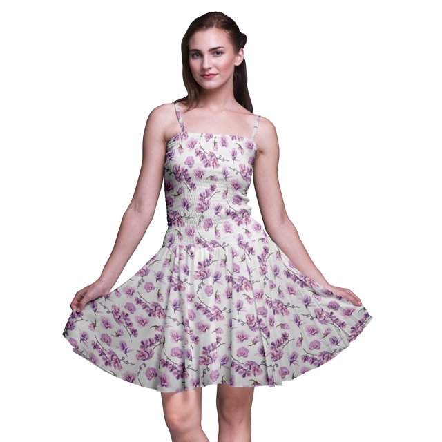 Bimba Robe Cocktail au-Dessus du Genou Smockée Florale pour Femmes Robe d'Été Fluide-TTTG