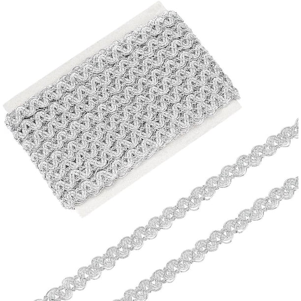 Cinta de trenza metálica plateada de 11 yardas (1 metro) por yarda - 0,4" (1 cm) de ancho, borde ondulado de poliéster, trenza tejida