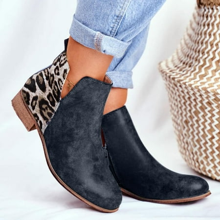 

Vintage Women Slip On Boots Pointed Toe Round Head Thick Heel Short Shoes