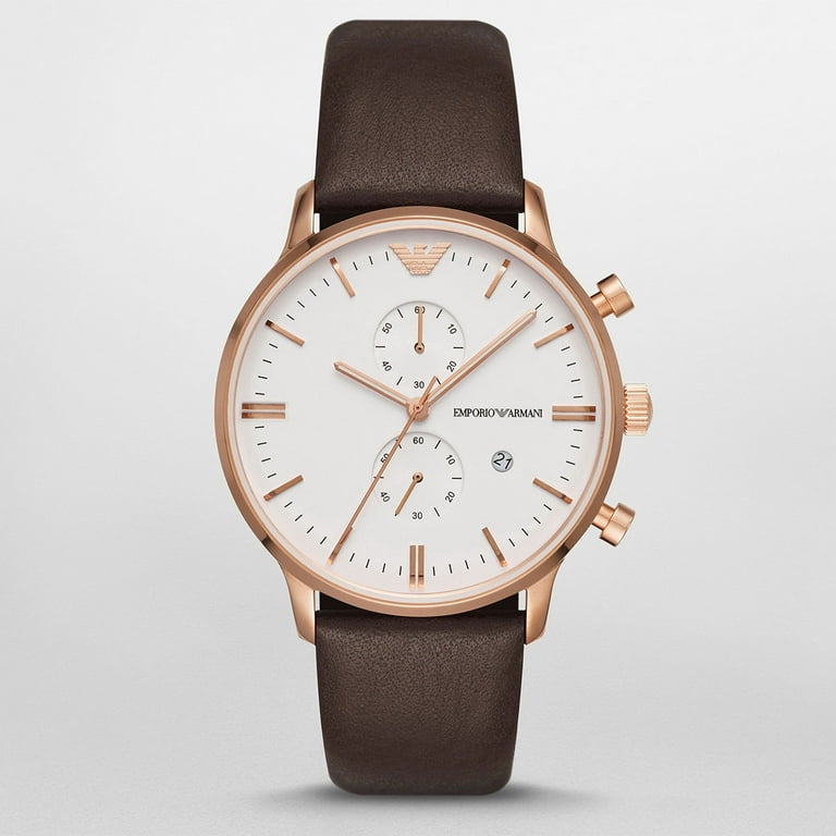 Emporio Armani AR1936 White Dial Leather Strap Chronograph Men s Watch