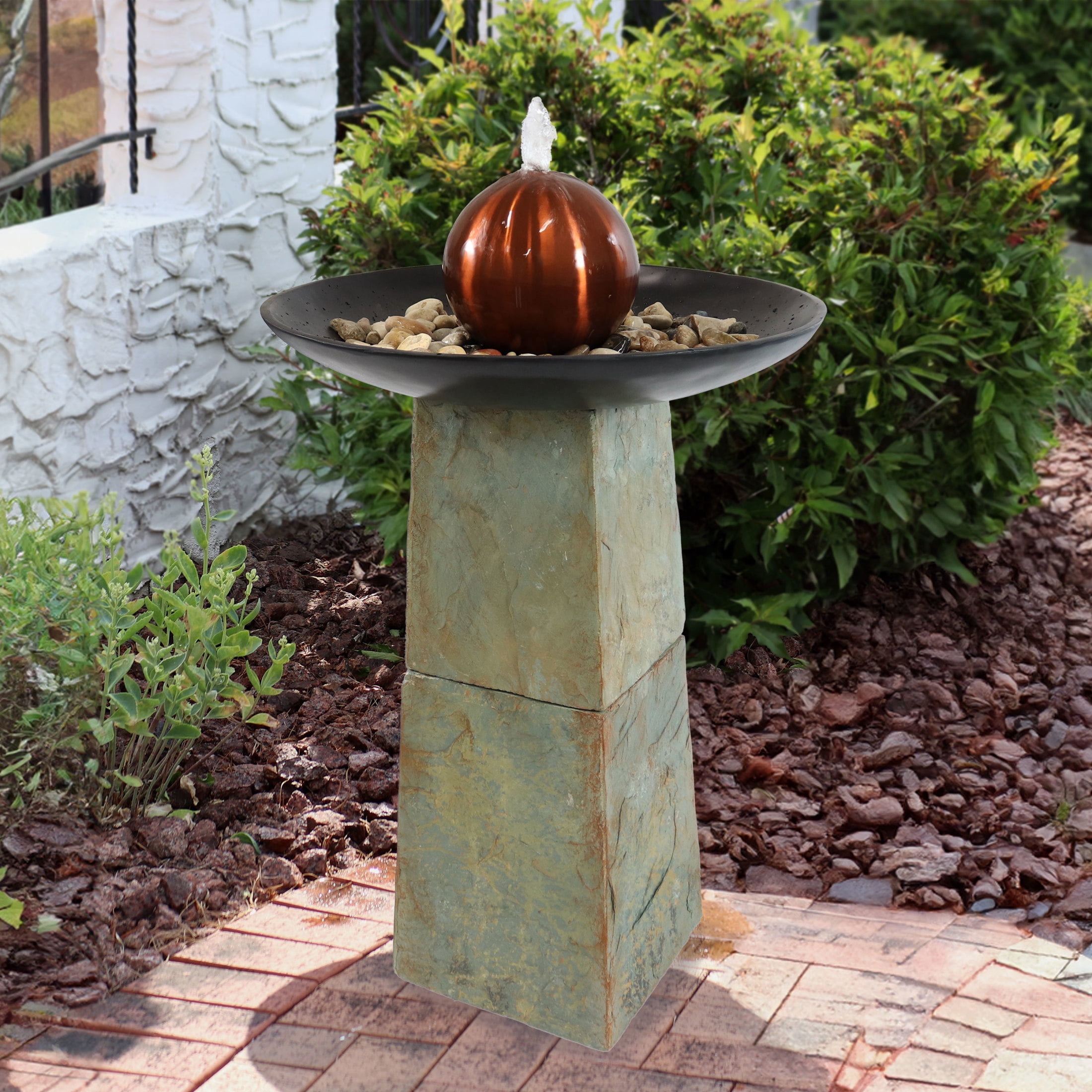 Sunnydaze Modern Decorative Orb Slate Outdoor Water Fountain