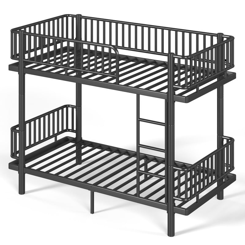 Twin XL-over-Twin XL Teens Bunk Bed Can Transformed into 2 Platform Beds, Metal Kids Bed Frame with Round-Pipe, Ladder & Guardrails