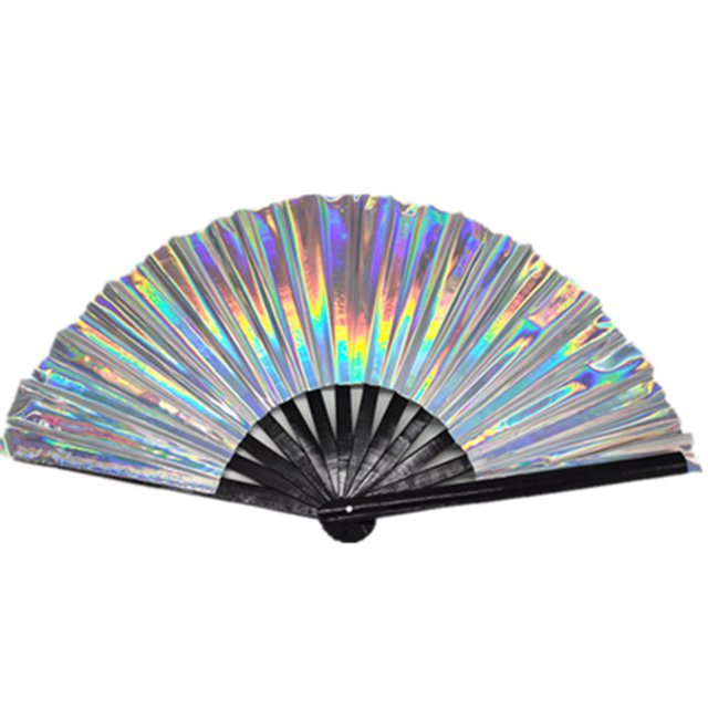 CSChome Folding Fan Folding Performance Prop: 13 Ribs Brilliant Color Transparent 13 Inch Large Shining Rave Hand Perfect Birthday Gift