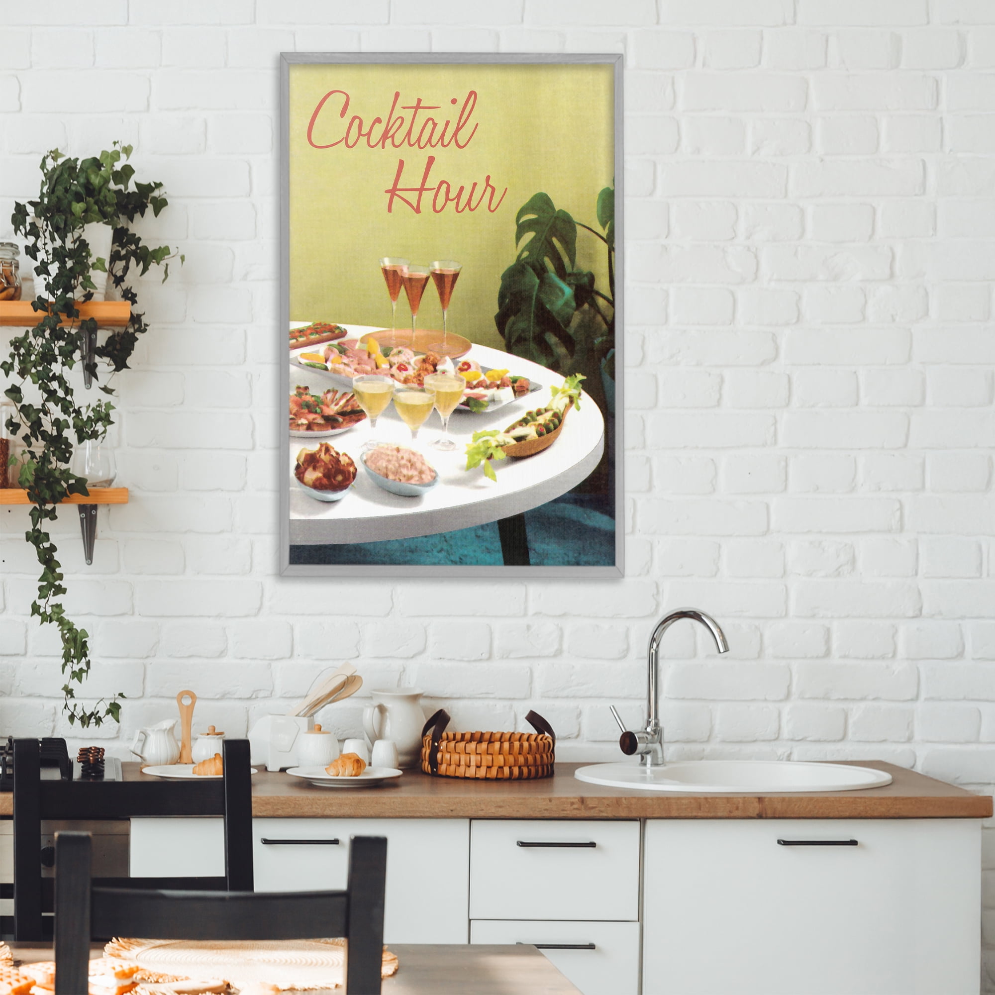 Stupell Industries Cocktail Hour Table Spread Gray Framed Giclee Art, design by Tim Wright