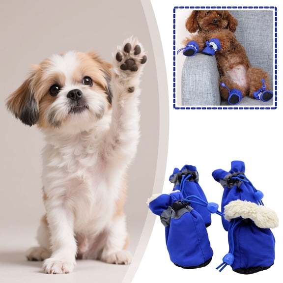 RuiJiao Winter Dog Shoes Fleece Warm Dog Boots With Reflective Tape 1 Claw Cover Pet Shoes With Drawstring