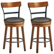 Gymax Set of 2 BarStool 25.5'' Swivel Counter Height Dining Chair with Rubber Wood Legs