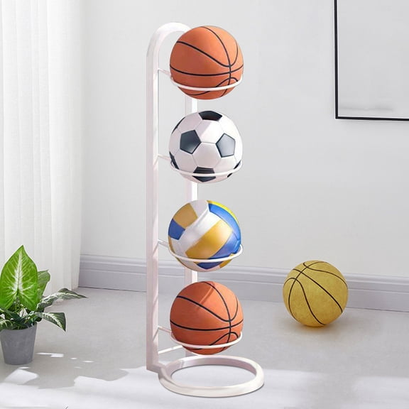JilgTeok 1 Packs 4 Tiers Basketball Stand Balls Holder for Basketball Football Ball Frame Multi-Purpose Vertical Ball Rack