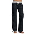 thumbnail image 2 of Blmnix Blue Fall Pants for Woman Parachute Wide-Leg High Waist Straight Leg Full Cargo Pants for Lady Comfy, 2 of 9