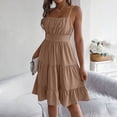 thumbnail image 6 of Ahabrexf Sundress Sleeveless Spaghetti Strap Backless Square Neck Shirred Layered Pleated Dress, 6 of 9