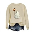 thumbnail image 4 of aohooy Halloween Tee Shirts Women Cute Funny Ghost Pumpkin Graphic Long Sleeve Shirt Fall Spooky Pullover Sweatshirts Tops Beige,M, 4 of 5