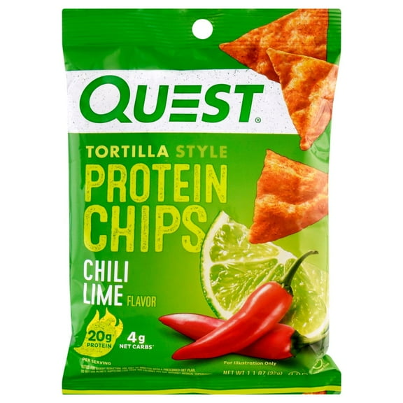 Pack of 2 Quest Chili Lime Tortilla Style Protein Chips, 1.1 oz (Package May Vary)