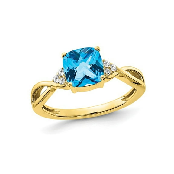 1.75 Carat (Ctw) Natural Blue Topaz Ring in 10K Yellow and White Gold with Diamonds for Women