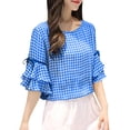 thumbnail image 3 of ZANZEA Blouses for Womens Half Sleeve O-Neck Grid Printed Lace-Up Tops Shirts, 3 of 3