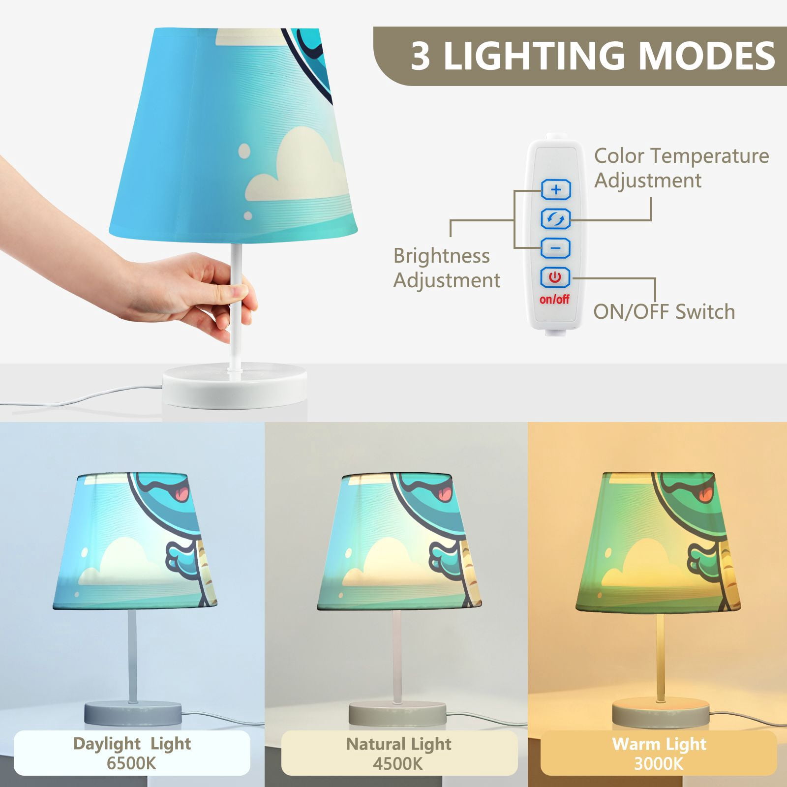 Cartoon Dinosaur Surf LED Desk Lamp Table Lamp USB Bedside Nightstand Small Lamp for Bedroom Living Room Kids Room