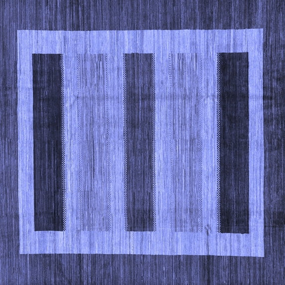 Ahgly Company Machine Washable Indoor Square Abstract Blue Modern Area Rugs, 3' Square