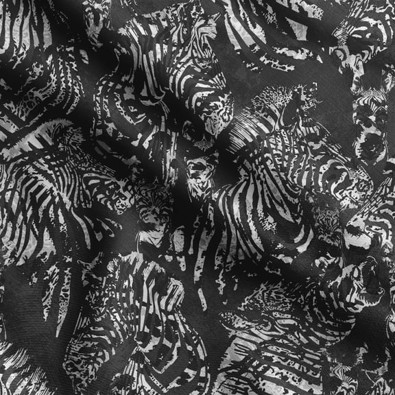 Soimoi Animals Print, Silk Fabric, Decor Sewing Fabric by The Yard 42 Inch Wide,Decorative Fabric for Shirts Suits Ties, Black