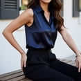 thumbnail image 4 of Sillenn Womens Sleeveless Shirts Button Down Collared Shirt Silky Satin Blouse Business Work Summer Tank Top Peasant Tunic Tops Classical Blouse Dressy Casual V Neck Basic Tank Tops Blue L, 4 of 8