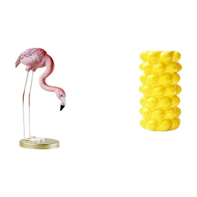Jarrón de con diseño de flamenco, escultura de pájaro, arte moderno, decoración del hogar, arreglo floral, figura con soporte de metal para