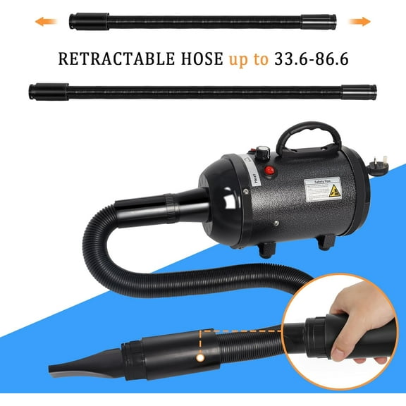 Dog Dryer for Large Dogs 5.2HP 3800W High Velocity Pet Hair Dryers with for Grooming, Spind Temperature Adjustable Pet Dryer Machine with 4 Nozzles (Black)