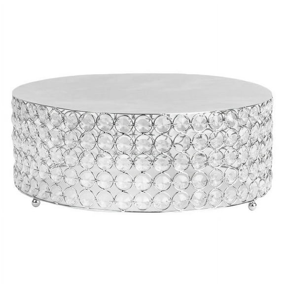 1 Pc, Crystal 14" Round Cake Stand - Silver Plated For Party & Event Decor