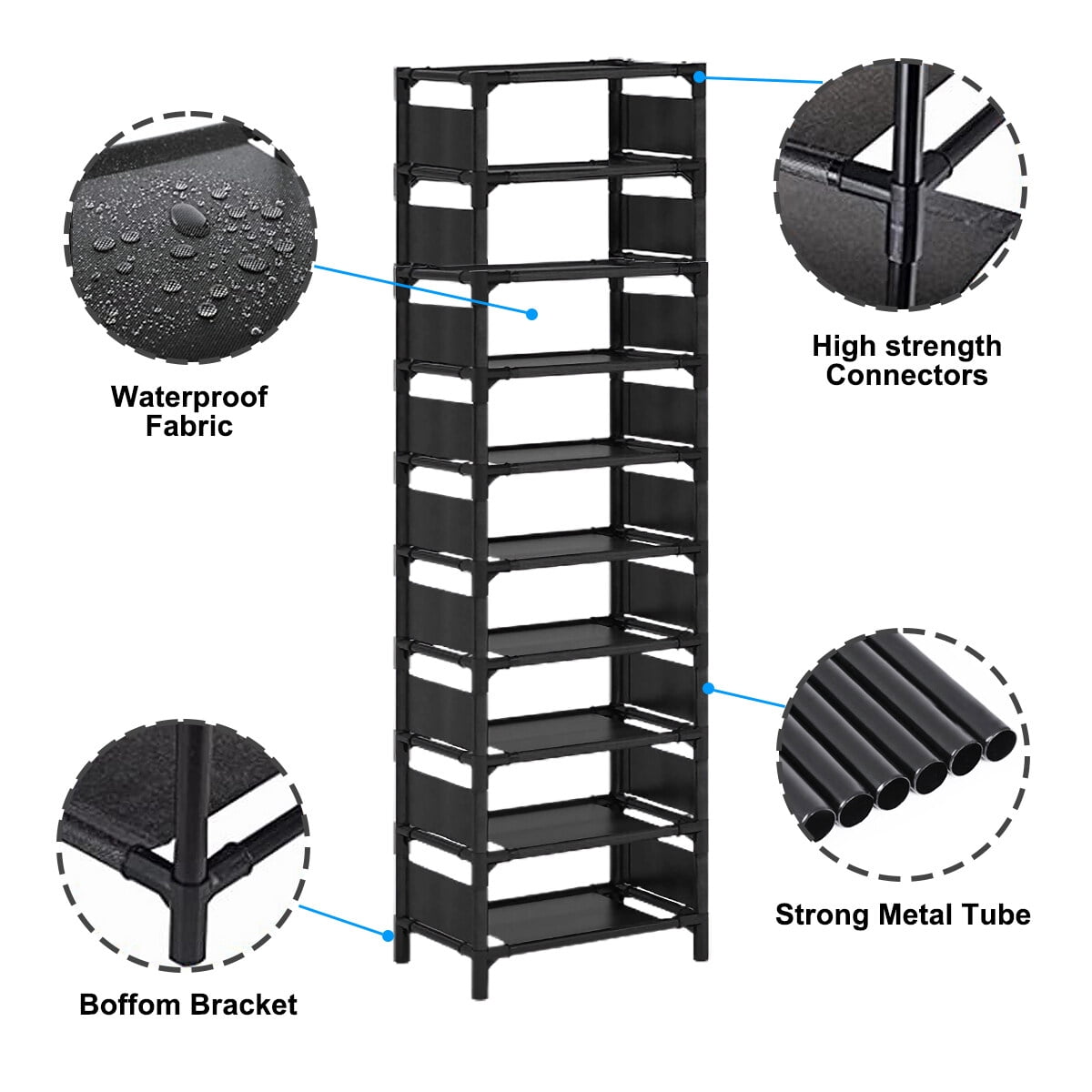 10 Tiers Vertical Shoe Rack, Stackable Combination Shoe Rack, Up to 20-24 Pairs, Sturdy Metal Narrow Shoe Rack Shoe Shelf, Space-Saving Tall Shoe Rack for Hallway Garage Living Room