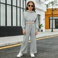 thumbnail image 2 of Girls 2 Piece Set Sweatsuit Solid Cropped Hooded Jacket and Straight Leg Pants Tracksuit Outfit for Kids, 2 of 4