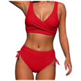thumbnail image 2 of Women's Bikini Set Solid Color Strappy One Shoulder High Waist Sexy Two Piece Swimsuit for Beach Vacation,Red,XL, 2 of 7