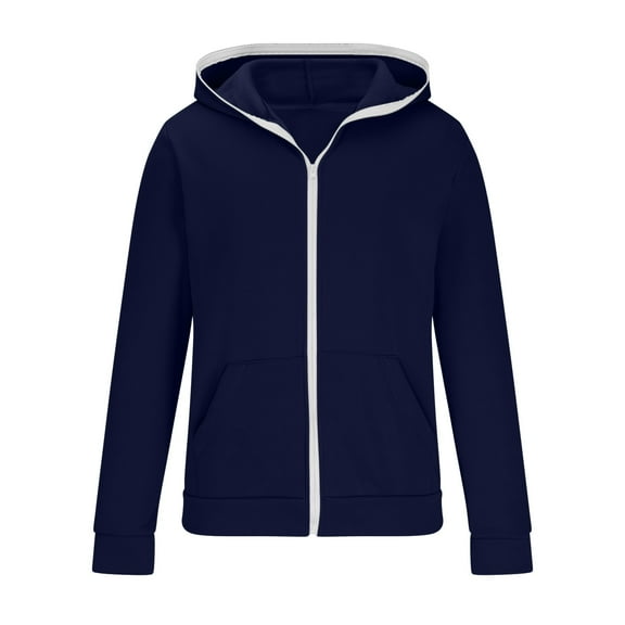 IYTR Men's Long Sleeve Zip Up Hoodie Sweatshirt with Pockets Drawstring Hooded Jackets Coats Dark Blue XL