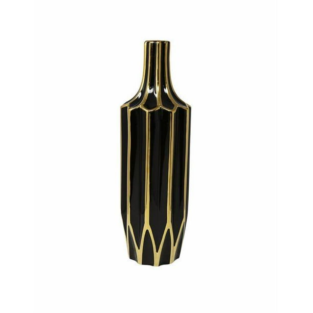 Benzara BM160554 Moderne Séduisant Vase Décoratif en Céramique&44; Noir & Or