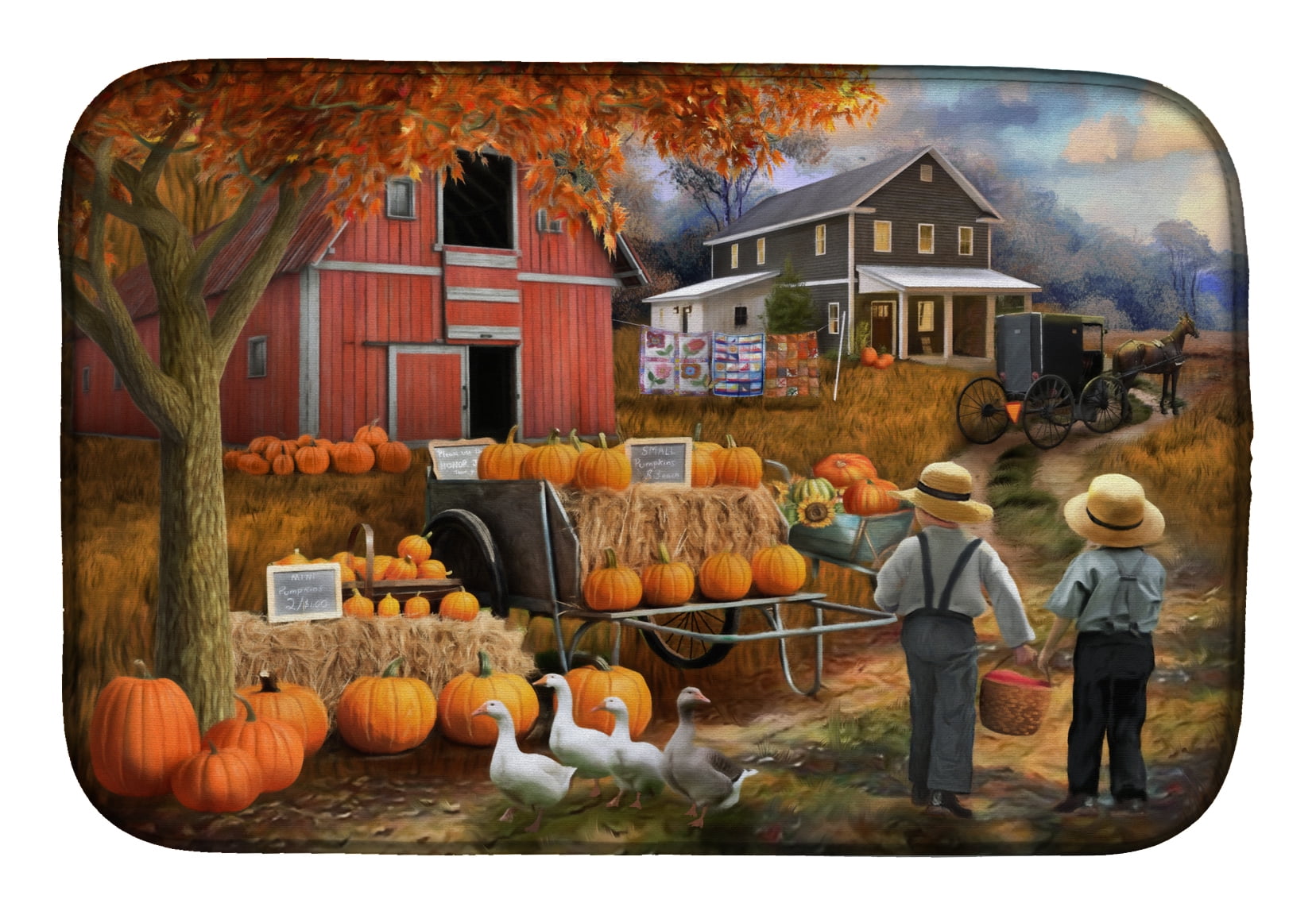 Fall Amish Pumpkin Stand Dish Drying Mat