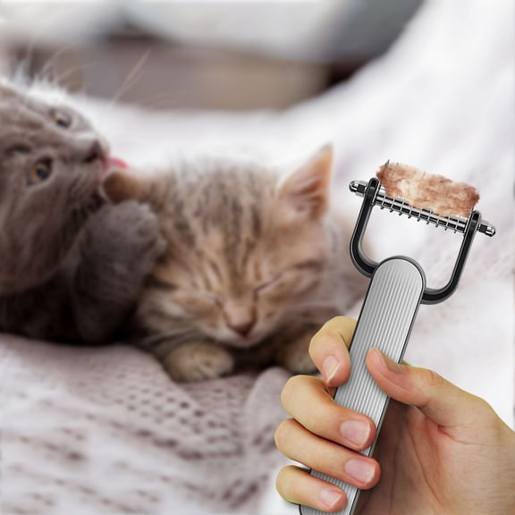 Heavy Duty Pet Dematting Brush, 1 Pack, 2 in 1 Deshedding Comb for Loose Undercoat, Effective Knot Remover for Double Coated Breeds, New Year Home Cleaning Supplies, Grey, 6.9 x 2.8 Inch