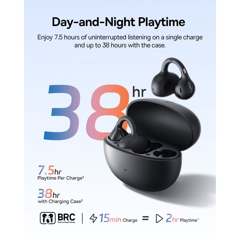 baseus OPEN EAR ワイヤレスイヤホン ブラック Baseus Open Ear Earbuds, Clip-On Wireless Earbud ,38H Playtime