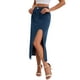 thumbnail image 4 of Falda de mezclilla de mujer INSPIRE CHIC, cintura alta, corte en A, abertura hasta el muslo, longitud midi, 2XL, azul oscuro, 4 of 6