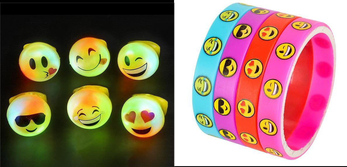 24 EMOJI BRACELETS RUBBER SILICONE EMOTICON CARNIVAL GOODY BAGS PRIZES PARTY